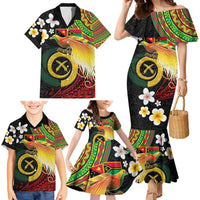 Vanuatu and Papua New Guinea Together Family Matching Mermaid Dress and Hawaiian Shirt Bird-of-paradise and Pig Tusk Melanesian Pattern