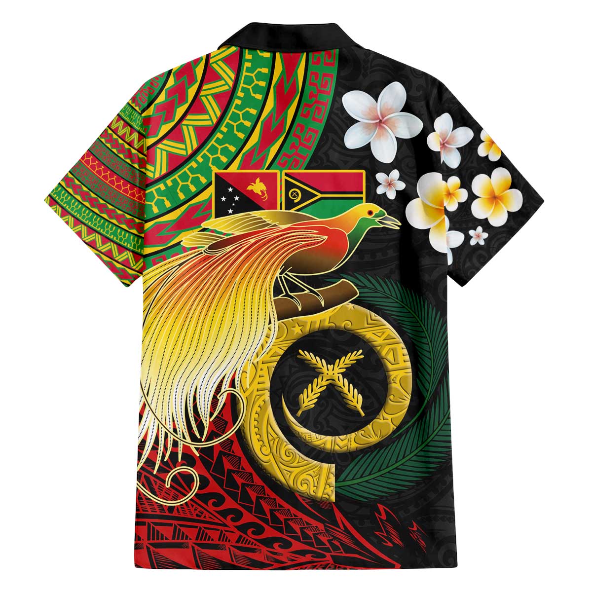 Vanuatu and Papua New Guinea Together Family Matching Off The Shoulder Long Sleeve Dress and Hawaiian Shirt Bird-of-paradise and Pig Tusk Melanesian Pattern