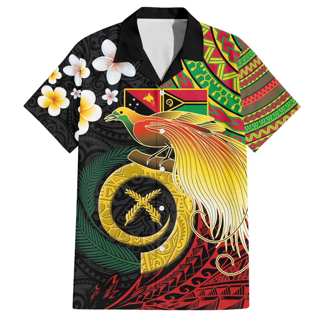 Vanuatu and Papua New Guinea Together Family Matching Off Shoulder Short Dress and Hawaiian Shirt Bird-of-paradise and Pig Tusk Melanesian Pattern LT03 Dad's Shirt - Short Sleeve Black - Polynesian Pride