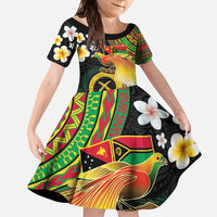 Vanuatu and Papua New Guinea Together Family Matching Summer Maxi Dress and Hawaiian Shirt Bird-of-paradise and Pig Tusk Melanesian Pattern LT03 Daughter's Dress Black - Polynesian Pride