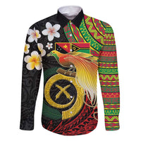 Vanuatu and Papua New Guinea Together Family Matching Summer Maxi Dress and Hawaiian Shirt Bird-of-paradise and Pig Tusk Melanesian Pattern LT03 Dad's Shirt - Long Sleeve Black - Polynesian Pride