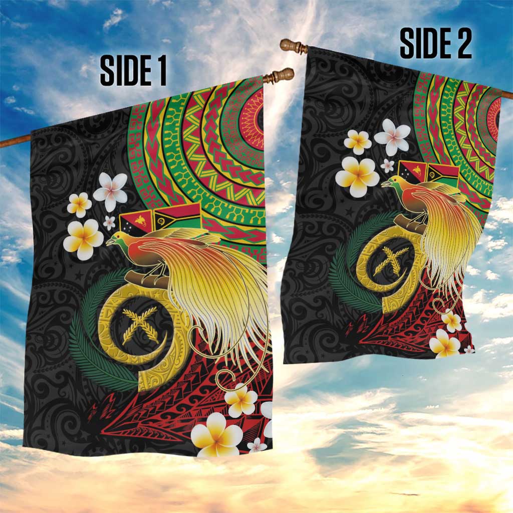 Vanuatu and Papua New Guinea Together Garden Flag Bird-of-paradise and Pig Tusk Melanesian Pattern