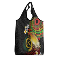 Vanuatu and Papua New Guinea Together Grocery Bag Bird-of-paradise and Pig Tusk Melanesian Pattern