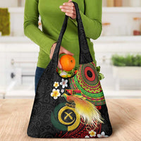 Vanuatu and Papua New Guinea Together Grocery Bag Bird-of-paradise and Pig Tusk Melanesian Pattern