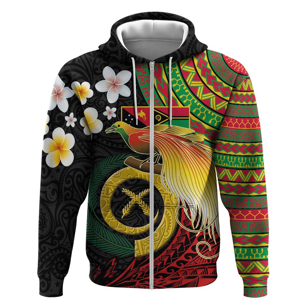 Vanuatu and Papua New Guinea Together Hoodie Bird-of-paradise and Pig Tusk Melanesian Pattern