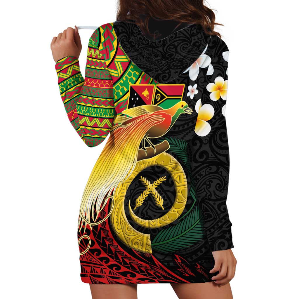 Vanuatu and Papua New Guinea Together Hoodie Dress Bird-of-paradise and Pig Tusk Melanesian Pattern