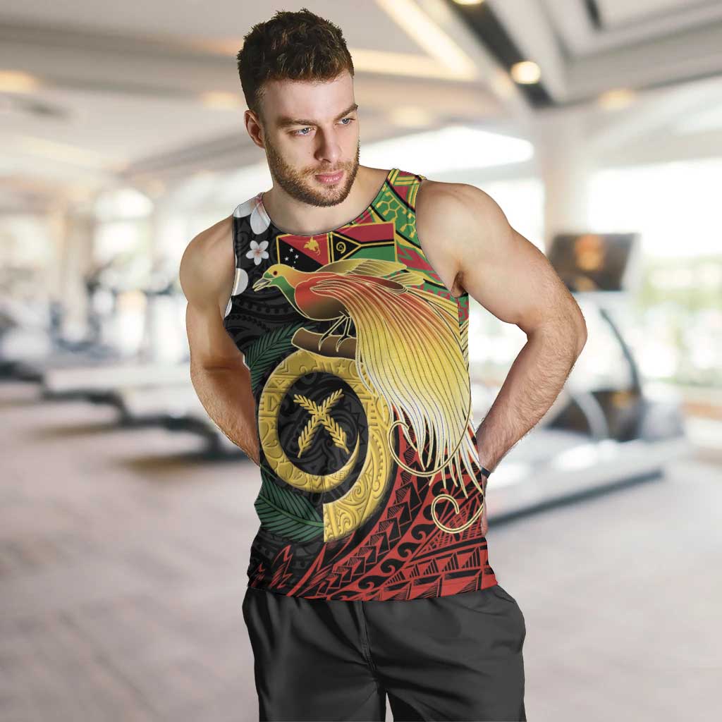 Vanuatu and Papua New Guinea Together Men Tank Top Bird-of-paradise and Pig Tusk Melanesian Pattern