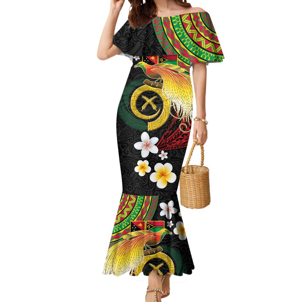 Vanuatu and Papua New Guinea Together Mermaid Dress Bird-of-paradise and Pig Tusk Melanesian Pattern