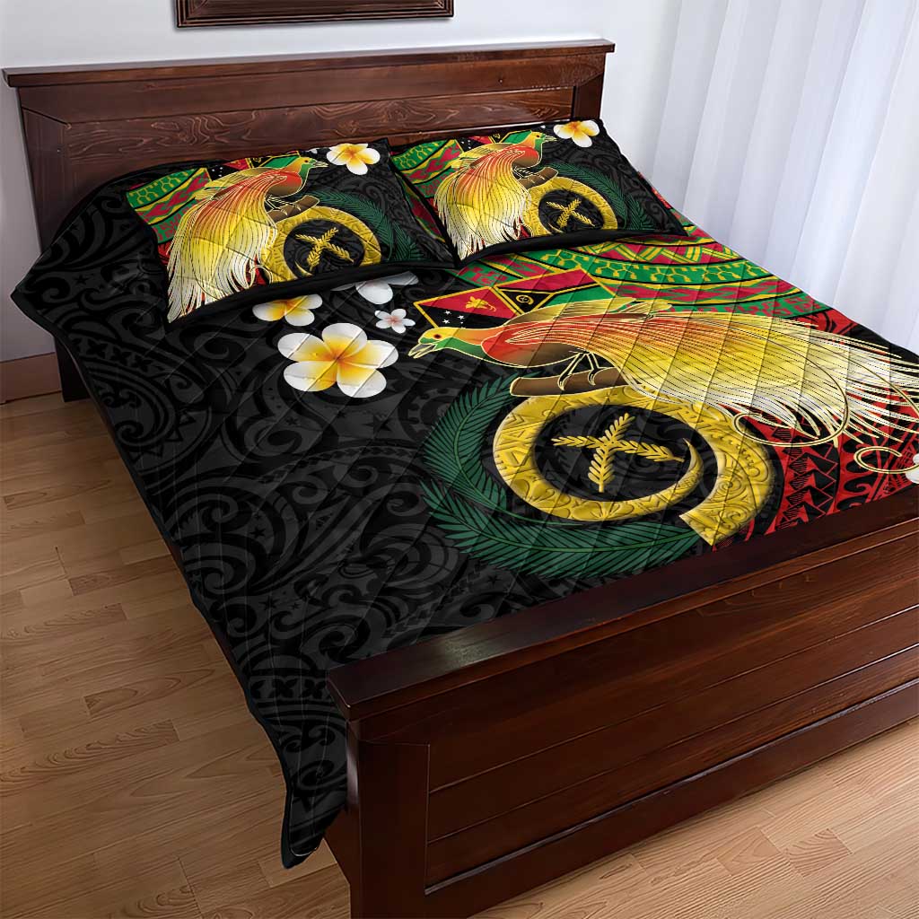 Vanuatu and Papua New Guinea Together Quilt Bed Set Bird-of-paradise and Pig Tusk Melanesian Pattern