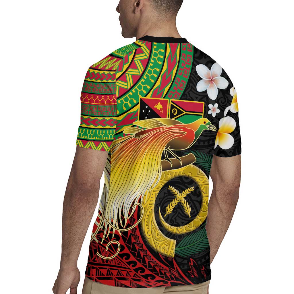 Vanuatu and Papua New Guinea Together Rugby Jersey Bird-of-paradise and Pig Tusk Melanesian Pattern