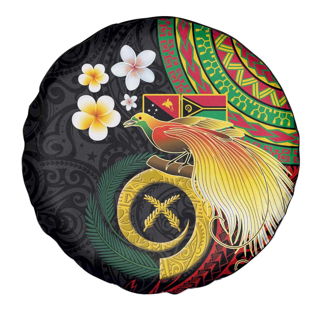 Vanuatu and Papua New Guinea Together Spare Tire Cover Bird-of-paradise and Pig Tusk Melanesian Pattern