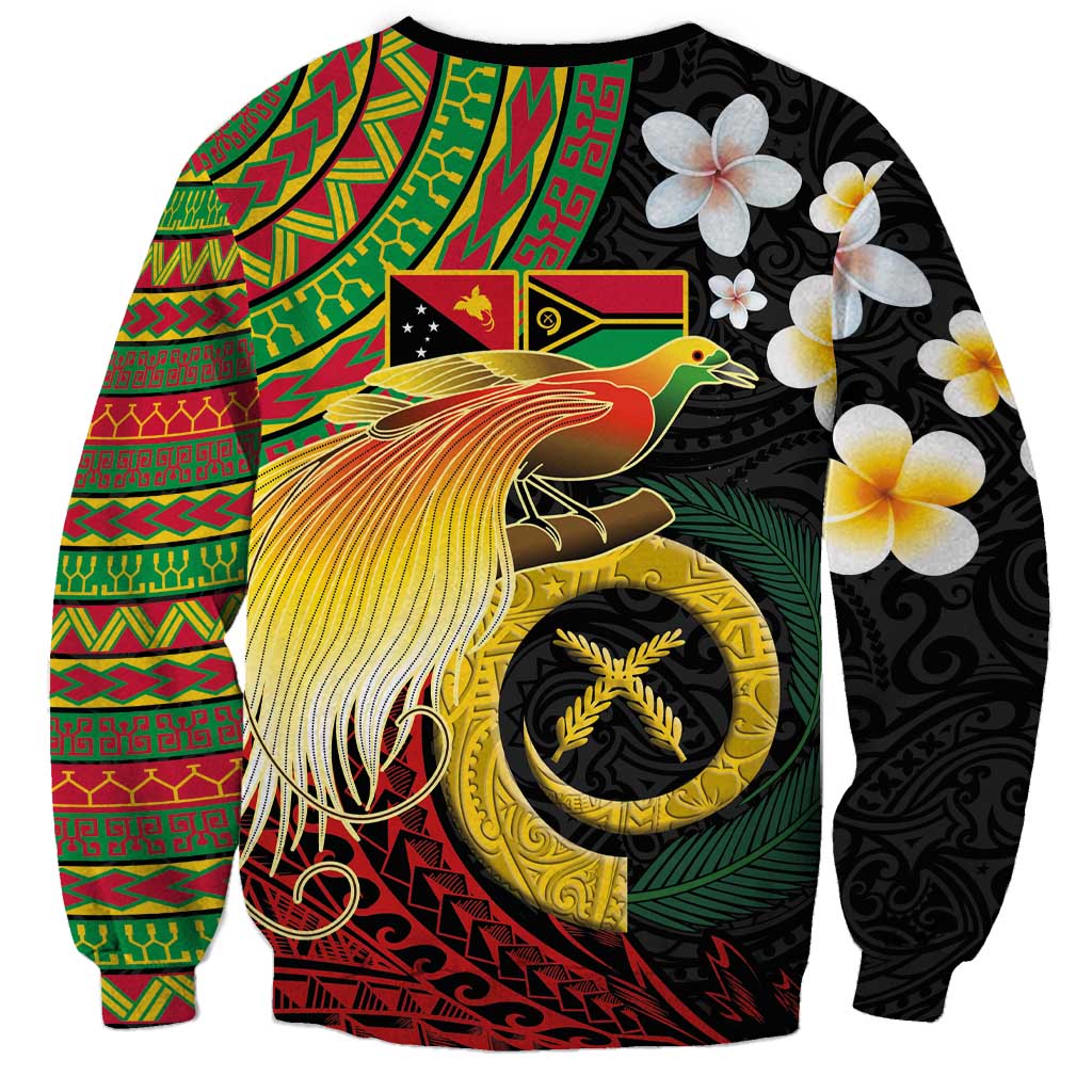 Vanuatu and Papua New Guinea Together Sweatshirt Bird-of-paradise and Pig Tusk Melanesian Pattern