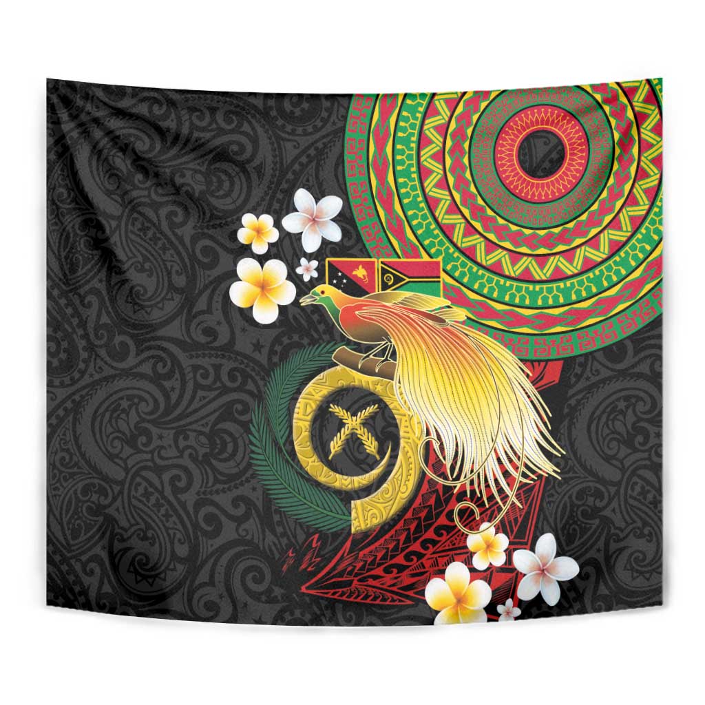 Vanuatu and Papua New Guinea Together Tapestry Bird-of-paradise and Pig Tusk Melanesian Pattern