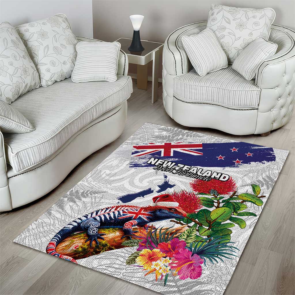 New Zealand Christmas Area Rug Meri Kirihimete-Tuatara and Pohutukawa White Color