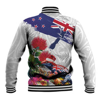 New Zealand Christmas Baseball Jacket Meri Kirihimete-Tuatara and Pohutukawa White Color