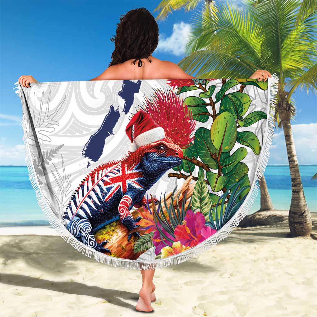New Zealand Christmas Beach Blanket Meri Kirihimete-Tuatara and Pohutukawa White Color