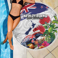 New Zealand Christmas Beach Blanket Meri Kirihimete-Tuatara and Pohutukawa White Color