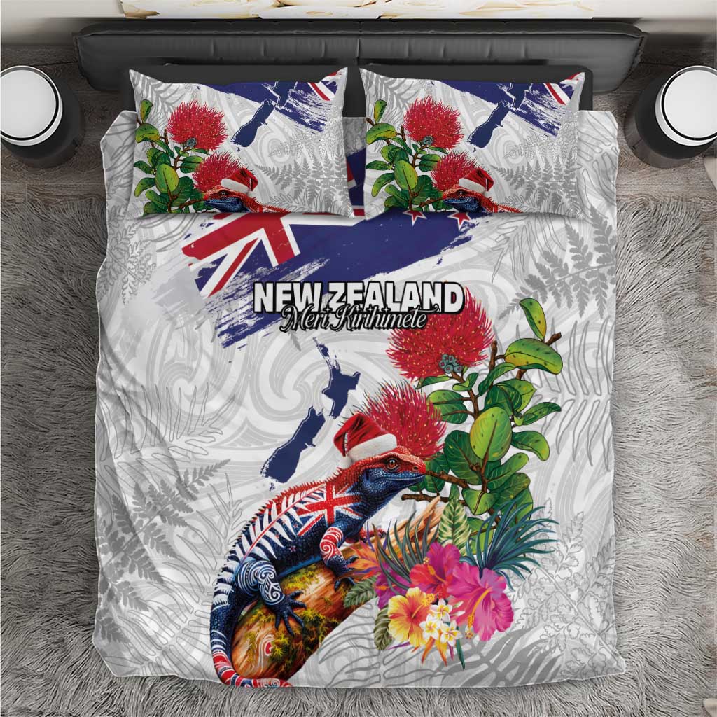 New Zealand Christmas Bedding Set Meri Kirihimete-Tuatara and Pohutukawa White Color