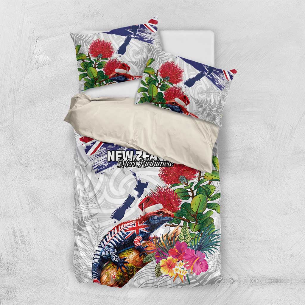 New Zealand Christmas Bedding Set Meri Kirihimete-Tuatara and Pohutukawa White Color