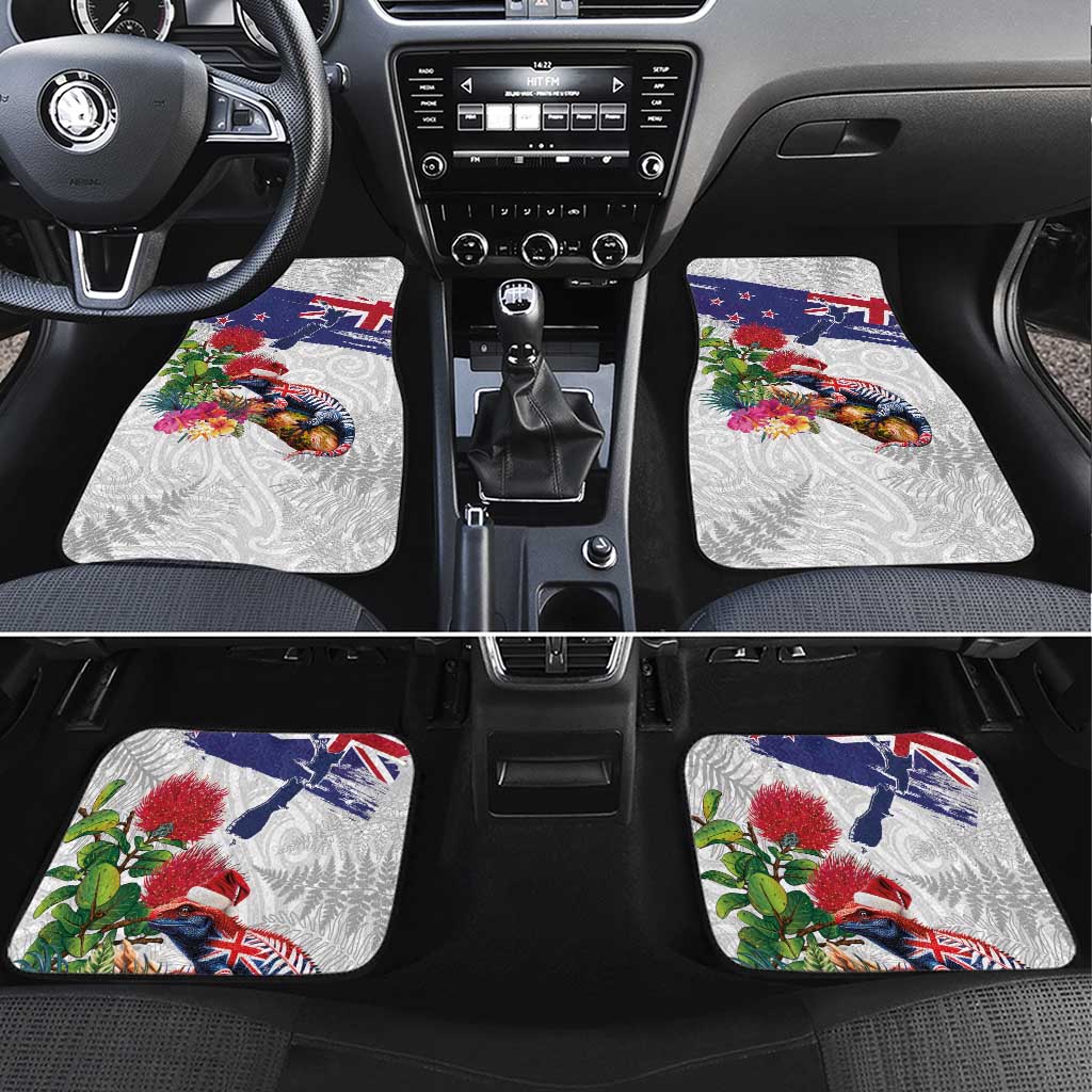 New Zealand Christmas Car Mats Meri Kirihimete-Tuatara and Pohutukawa White Color