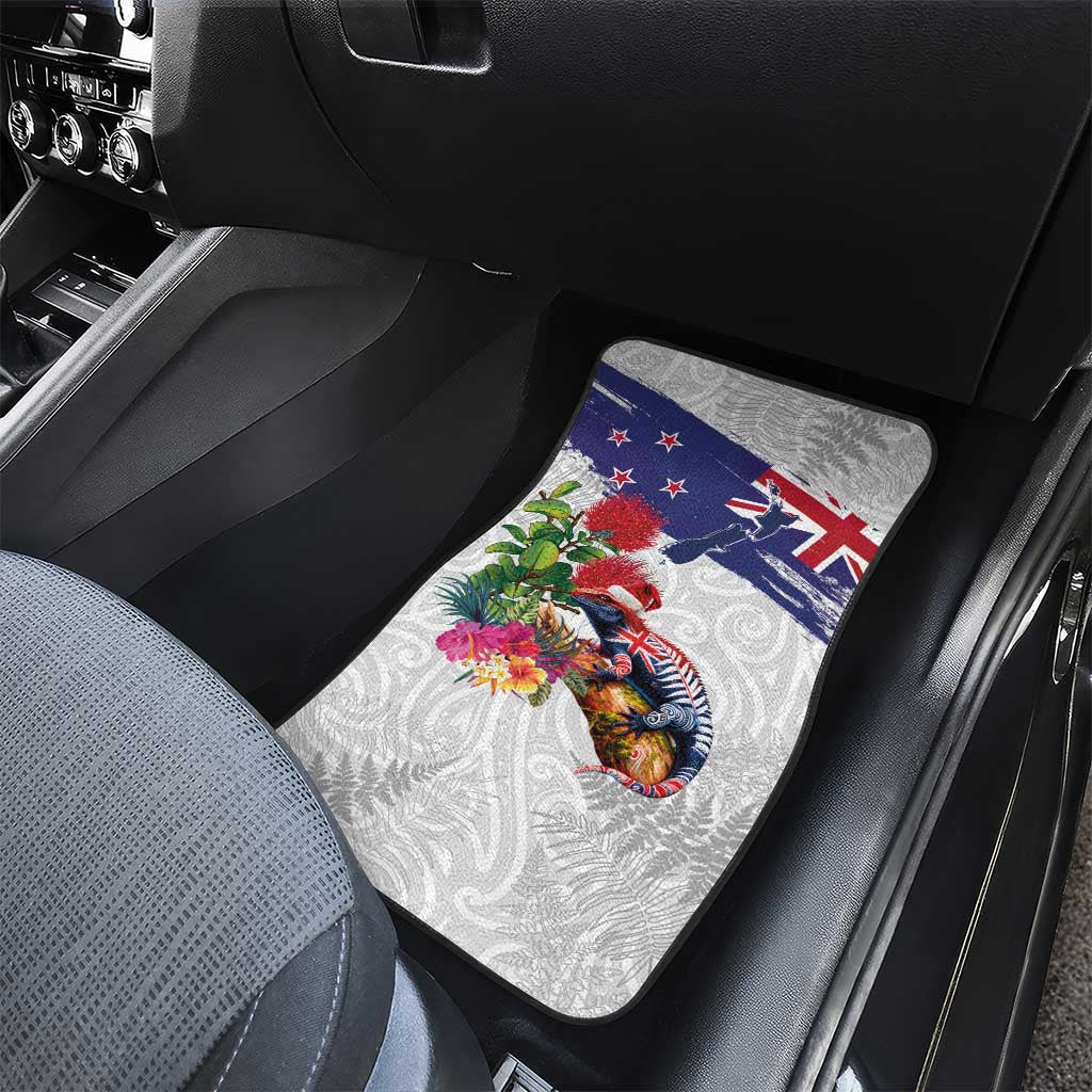 New Zealand Christmas Car Mats Meri Kirihimete-Tuatara and Pohutukawa White Color