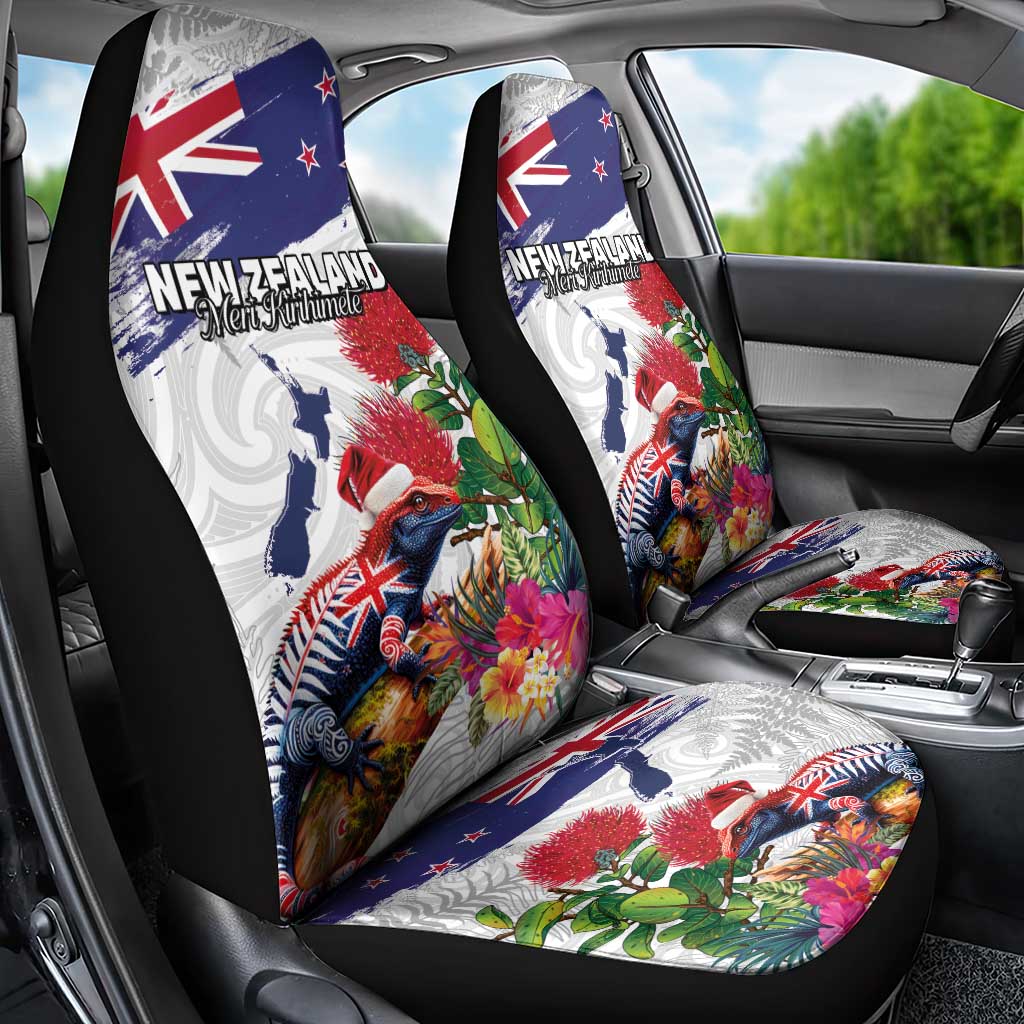New Zealand Christmas Car Seat Cover Meri Kirihimete-Tuatara and Pohutukawa White Color