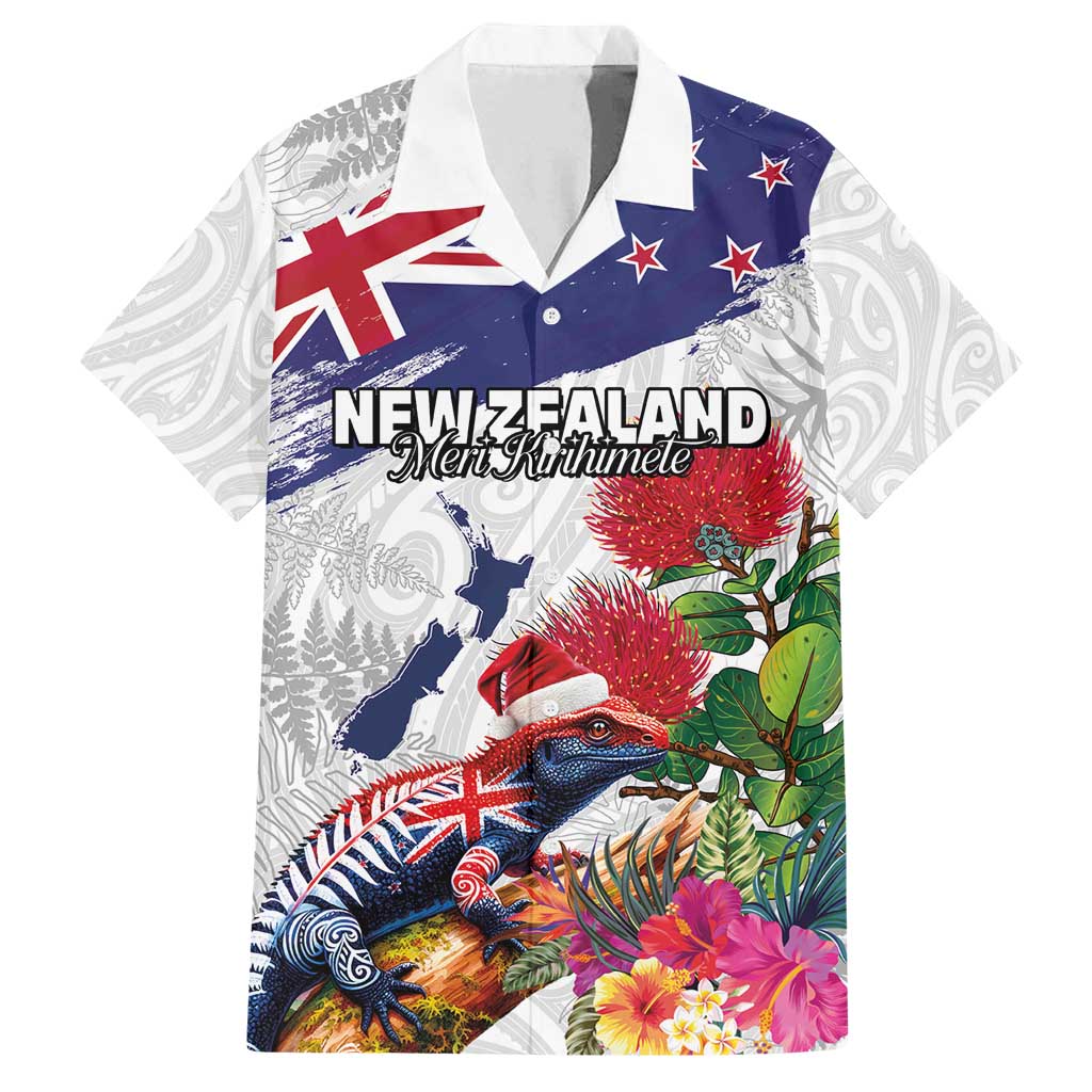 New Zealand Christmas Family Matching Puletasi and Hawaiian Shirt Meri Kirihimete-Tuatara and Pohutukawa White Color
