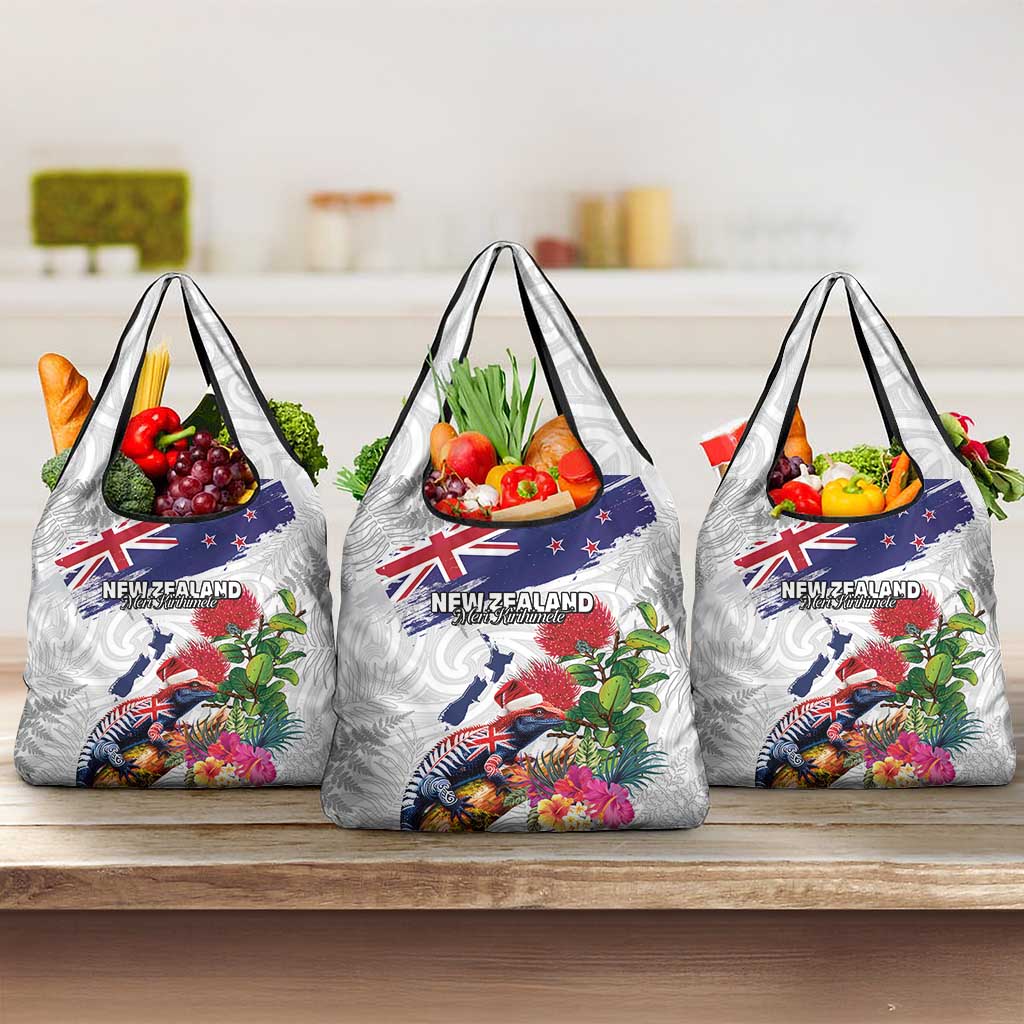 New Zealand Christmas Grocery Bag Meri Kirihimete-Tuatara and Pohutukawa White Color