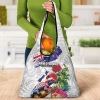 New Zealand Christmas Grocery Bag Meri Kirihimete-Tuatara and Pohutukawa White Color