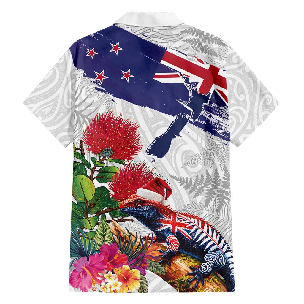 New Zealand Christmas Hawaiian Shirt Meri Kirihimete-Tuatara and Pohutukawa White Color