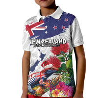 New Zealand Christmas Kid Polo Shirt Meri Kirihimete-Tuatara and Pohutukawa White Color