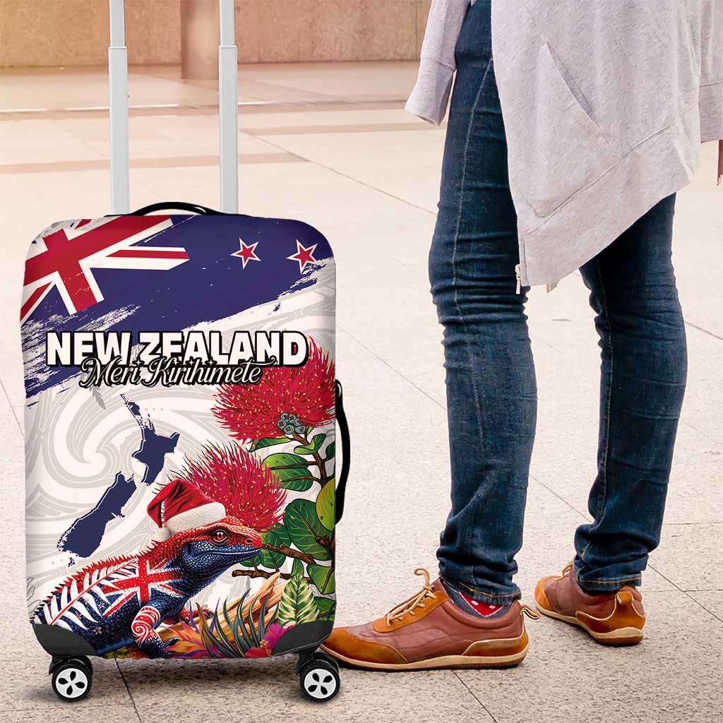 New Zealand Christmas Luggage Cover Meri Kirihimete-Tuatara and Pohutukawa White Color
