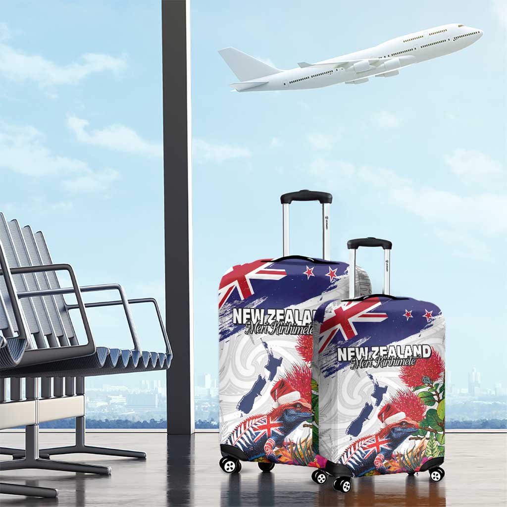 New Zealand Christmas Luggage Cover Meri Kirihimete-Tuatara and Pohutukawa White Color