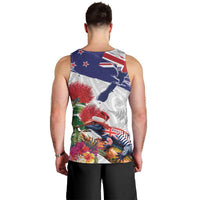 New Zealand Christmas Men Tank Top Meri Kirihimete-Tuatara and Pohutukawa White Color