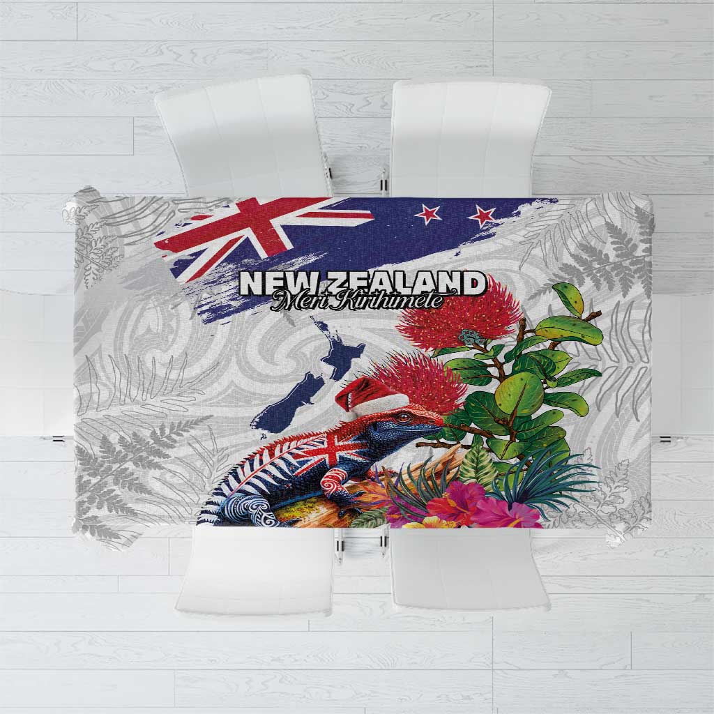 New Zealand Christmas Tablecloth Meri Kirihimete-Tuatara and Pohutukawa White Color