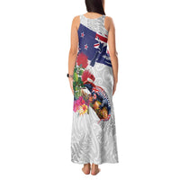 New Zealand Christmas Tank Maxi Dress Meri Kirihimete-Tuatara and Pohutukawa White Color