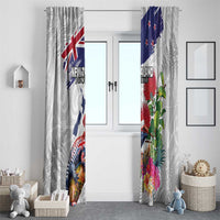 New Zealand Christmas Window Curtain Meri Kirihimete-Tuatara and Pohutukawa White Color