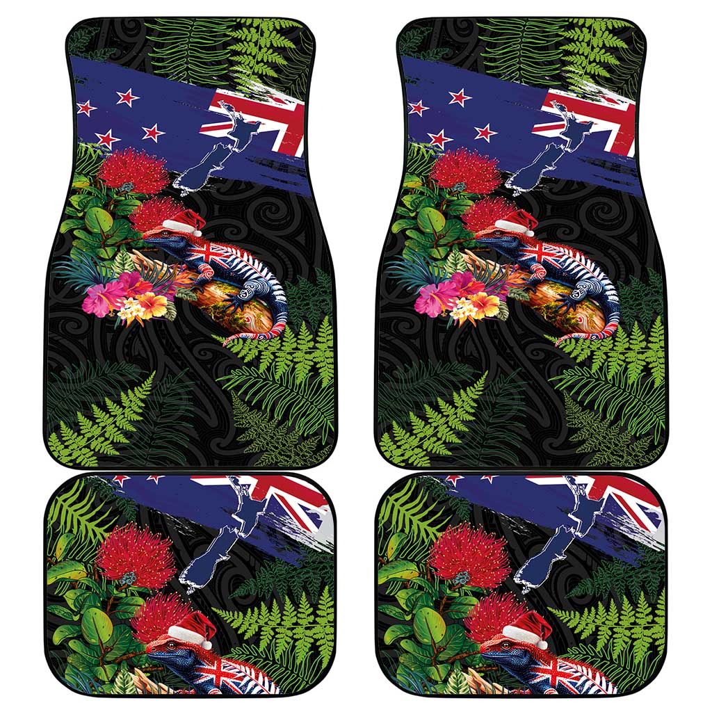 New Zealand Christmas Car Mats Meri Kirihimete-Tuatara and Pohutukawa Black Color