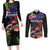 New Zealand Christmas Couples Matching Long Sleeve Bodycon Dress and Long Sleeve Button Shirt Meri Kirihimete-Tuatara and Pohutukawa Black Color