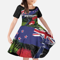 New Zealand Christmas Family Matching Off The Shoulder Long Sleeve Dress and Hawaiian Shirt Meri Kirihimete-Tuatara and Pohutukawa Black Color