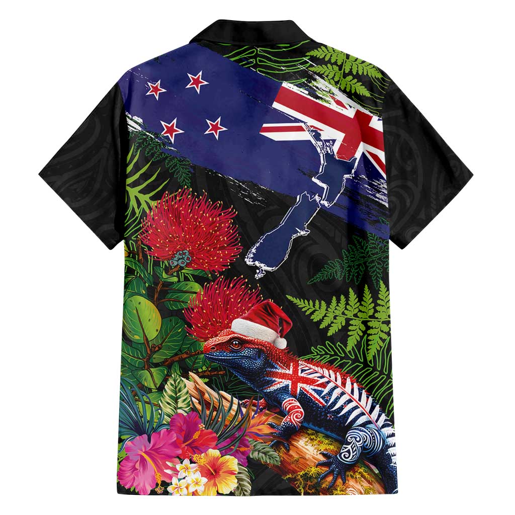 New Zealand Christmas Family Matching Puletasi and Hawaiian Shirt Meri Kirihimete-Tuatara and Pohutukawa Black Color