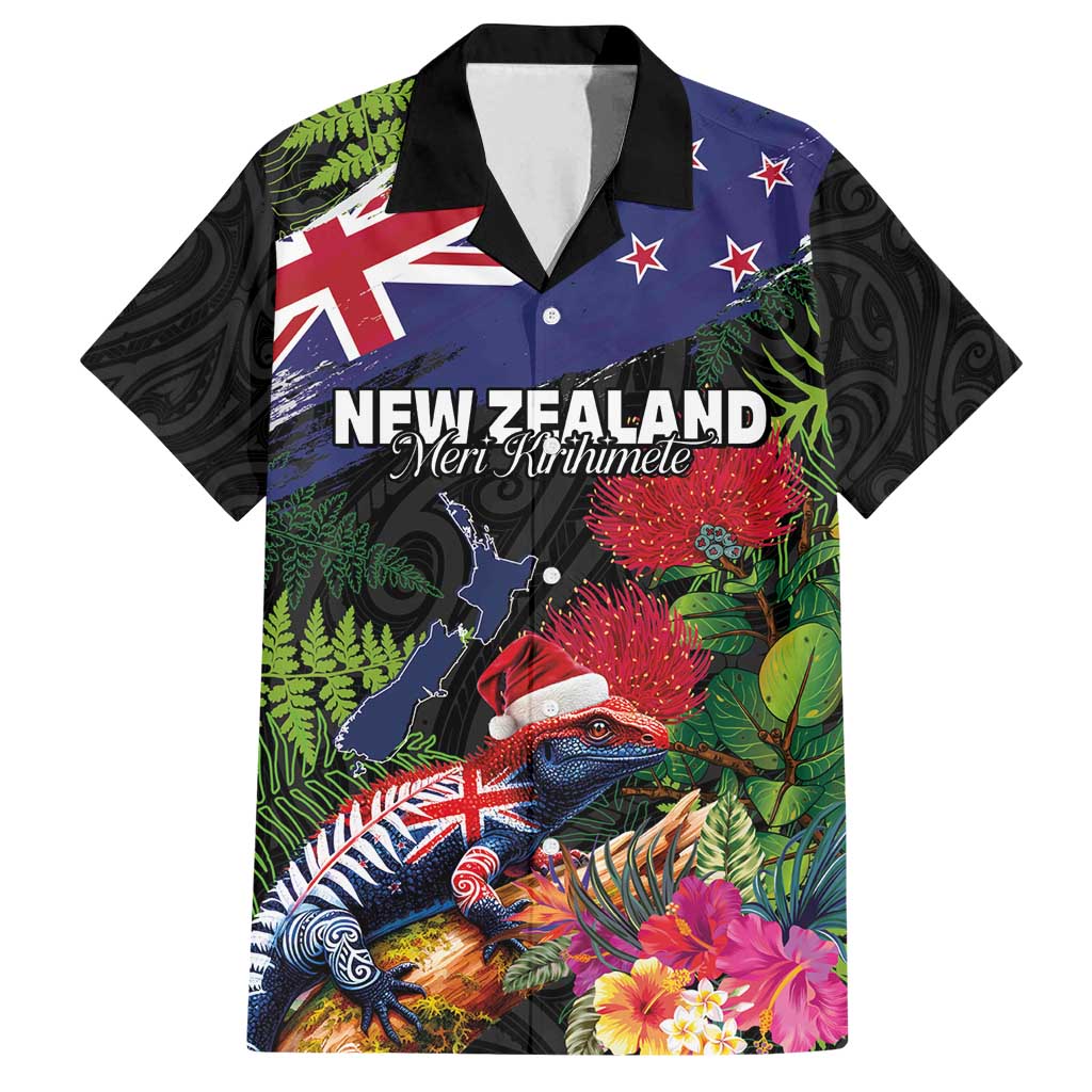 New Zealand Christmas Family Matching Summer Maxi Dress and Hawaiian Shirt Meri Kirihimete-Tuatara and Pohutukawa Black Color