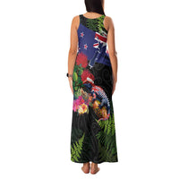 New Zealand Christmas Family Matching Tank Maxi Dress and Hawaiian Shirt Meri Kirihimete-Tuatara and Pohutukawa Black Color