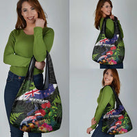 New Zealand Christmas Grocery Bag Meri Kirihimete-Tuatara and Pohutukawa Black Color