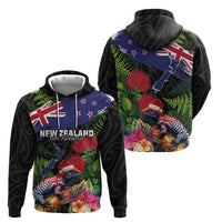 New Zealand Christmas Hoodie Meri Kirihimete-Tuatara and Pohutukawa Black Color