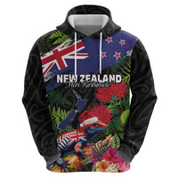 New Zealand Christmas Hoodie Meri Kirihimete-Tuatara and Pohutukawa Black Color