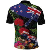 New Zealand Christmas Polo Shirt Meri Kirihimete-Tuatara and Pohutukawa Black Color