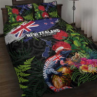 New Zealand Christmas Quilt Bed Set Meri Kirihimete-Tuatara and Pohutukawa Black Color