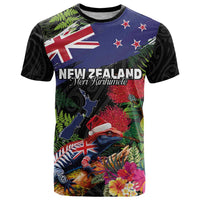 New Zealand Christmas T Shirt Meri Kirihimete-Tuatara and Pohutukawa Black Color