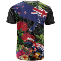 New Zealand Christmas T Shirt Meri Kirihimete-Tuatara and Pohutukawa Black Color
